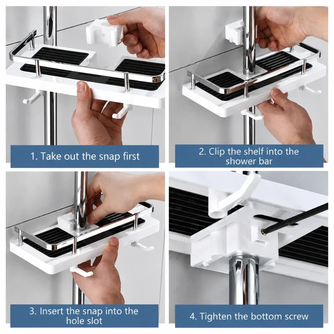 Adjustable No-Drill Tension Shower Shelf
