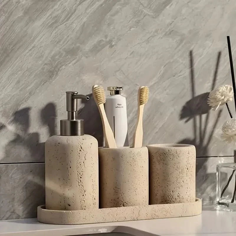 Travertine-Effect Soap Dispenser