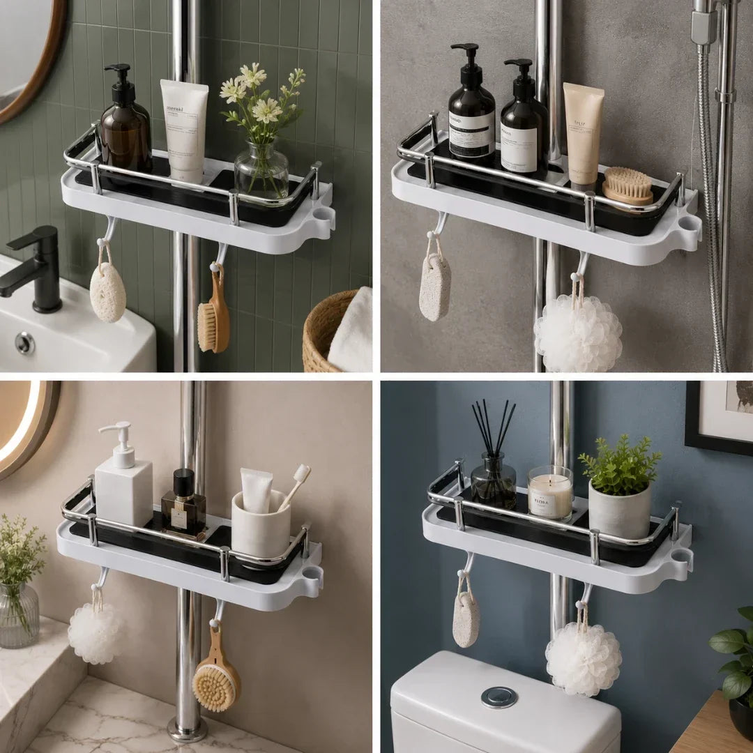 Adjustable No-Drill Tension Shower Shelf
