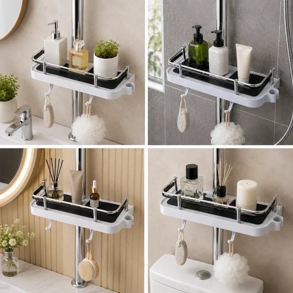 Adjustable No-Drill Tension Shower Shelf