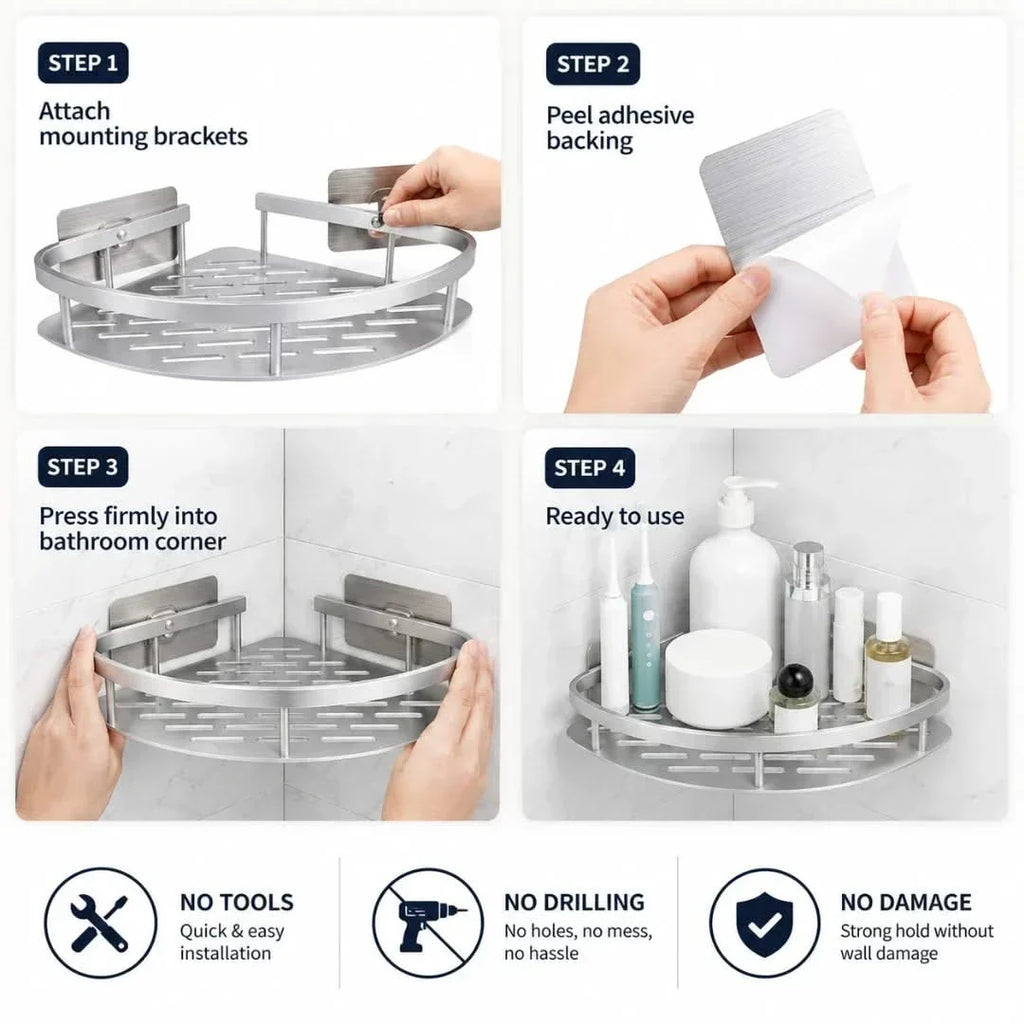No-Drill Adhesive Corner Shower Caddy
