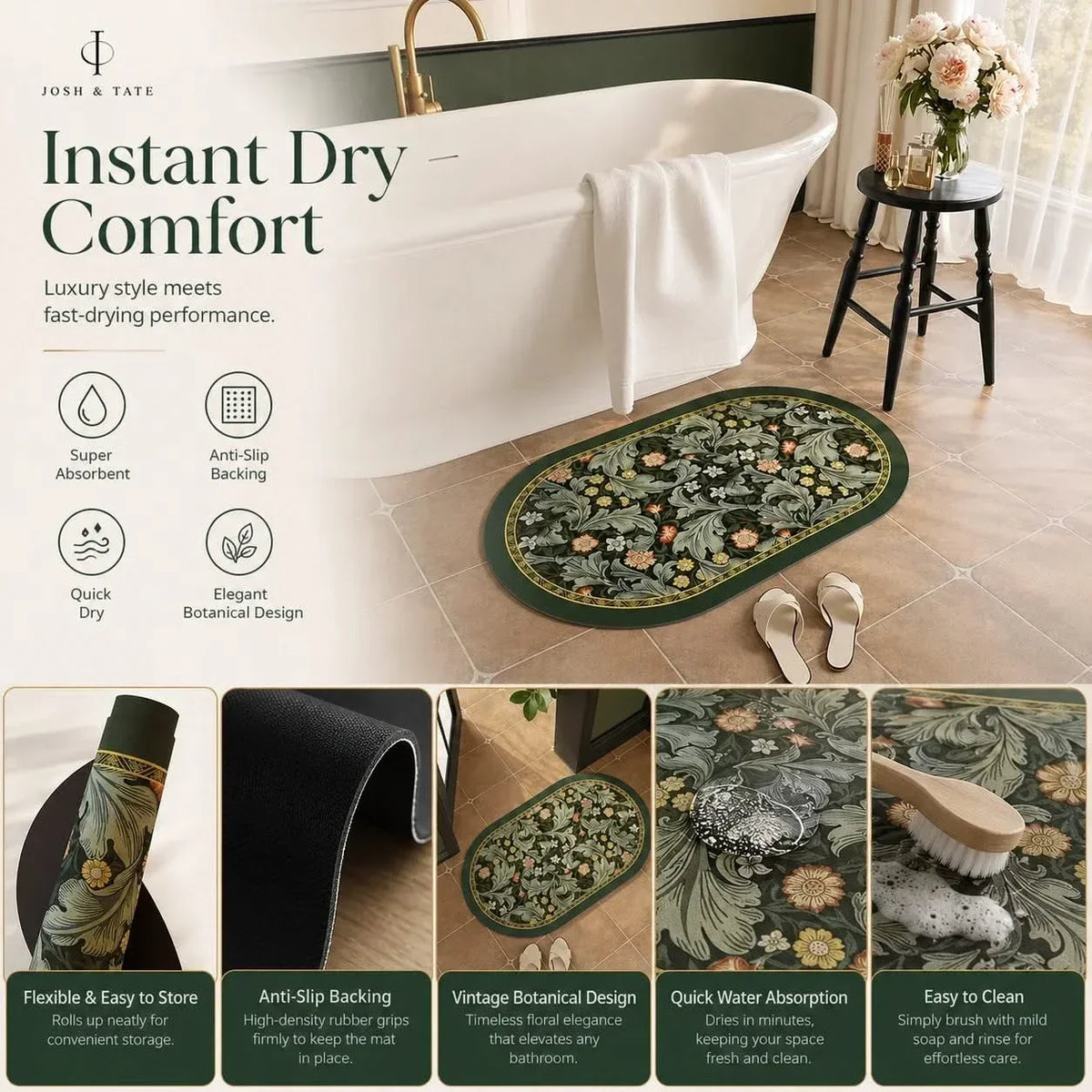 Fast-Drying Diatomite Stone Bath Mat in Two Sizes
