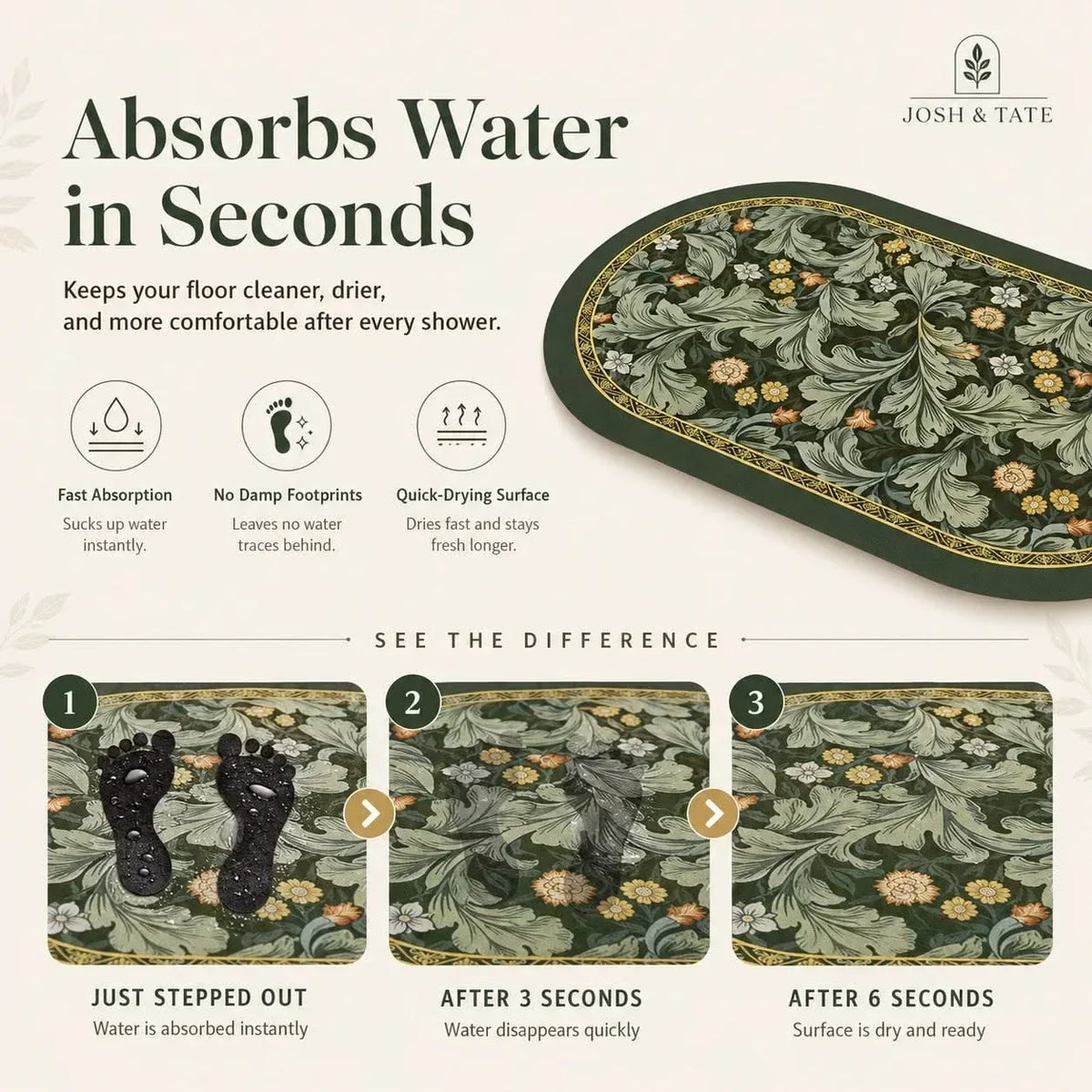 Fast-Drying Diatomite Stone Bath Mat in Two Sizes