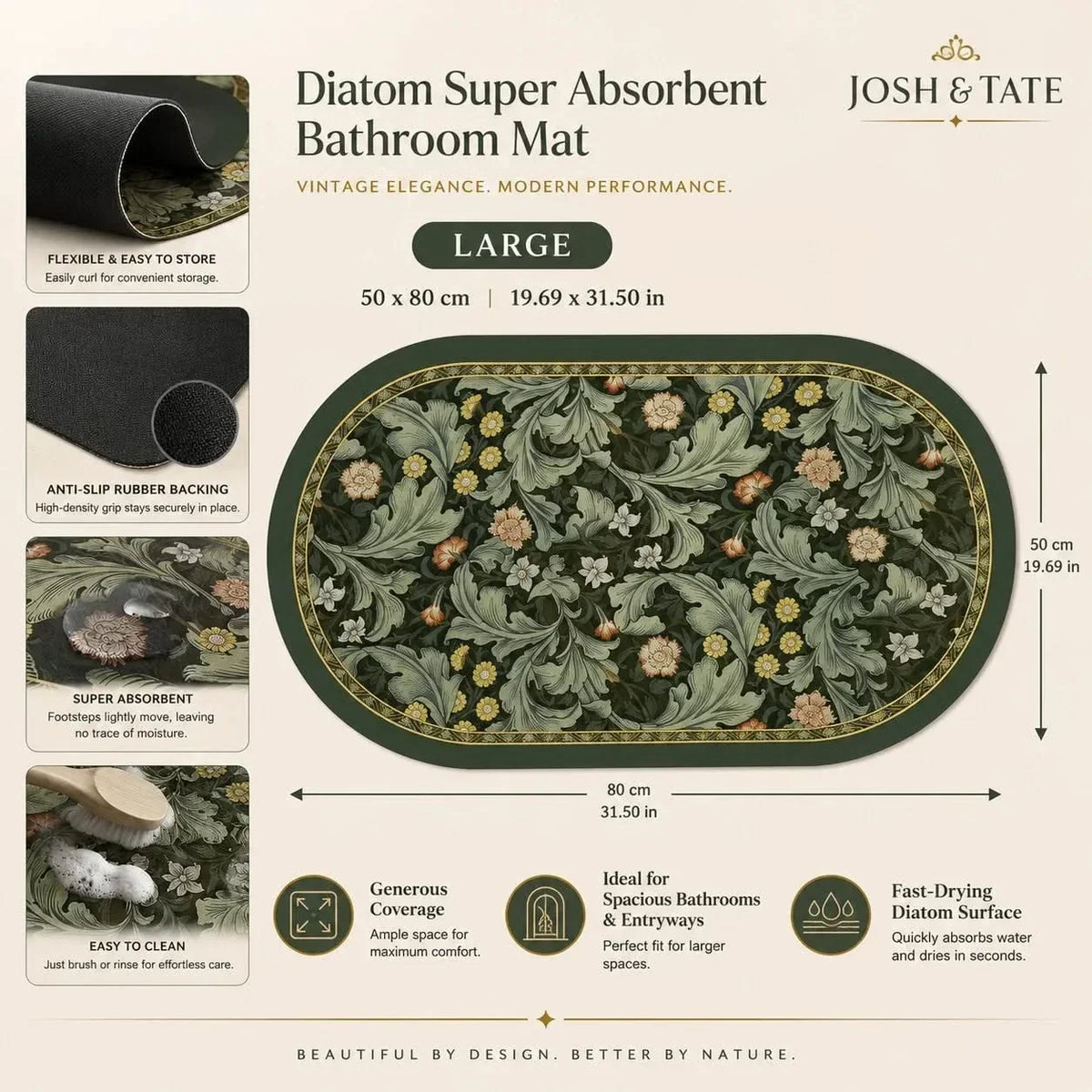 Fast-Drying Diatomite Stone Bath Mat in Two Sizes
