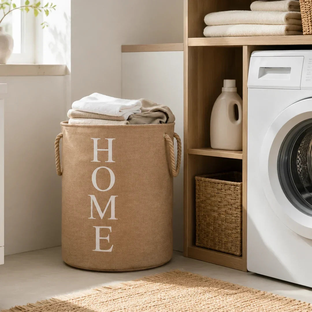 Foldable Woven Linen-Look Laundry Hamper