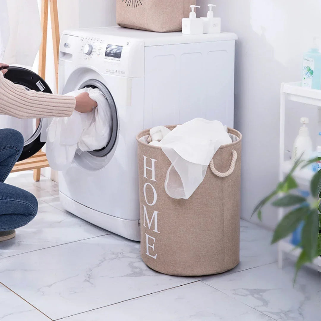 Foldable Woven Linen-Look Laundry Hamper