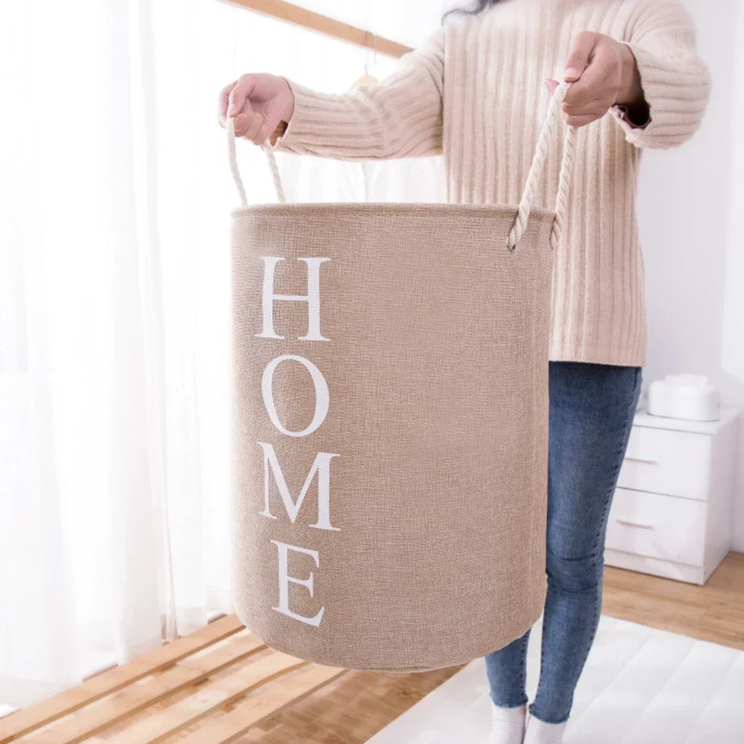 Foldable Woven Linen-Look Laundry Hamper
