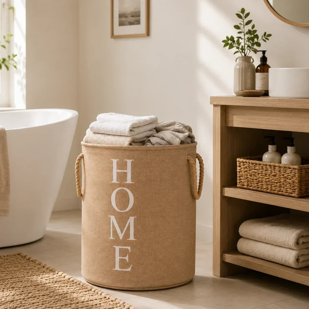 Foldable Woven Linen-Look Laundry Hamper