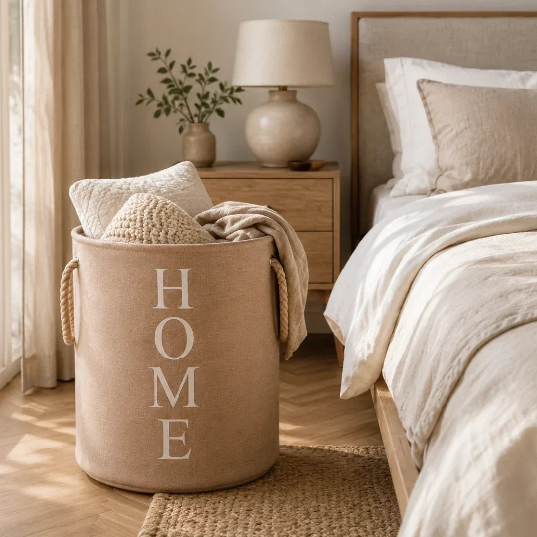 Foldable Woven Linen-Look Laundry Hamper
