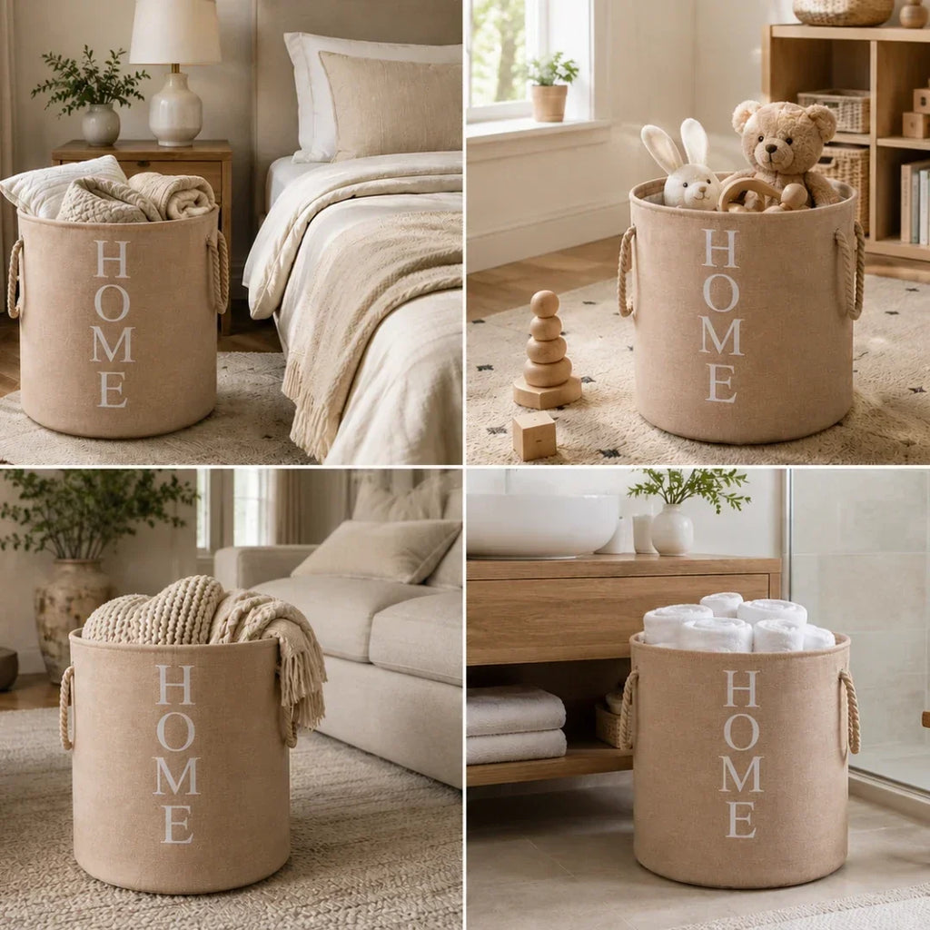 Foldable Woven Linen-Look Laundry Hamper