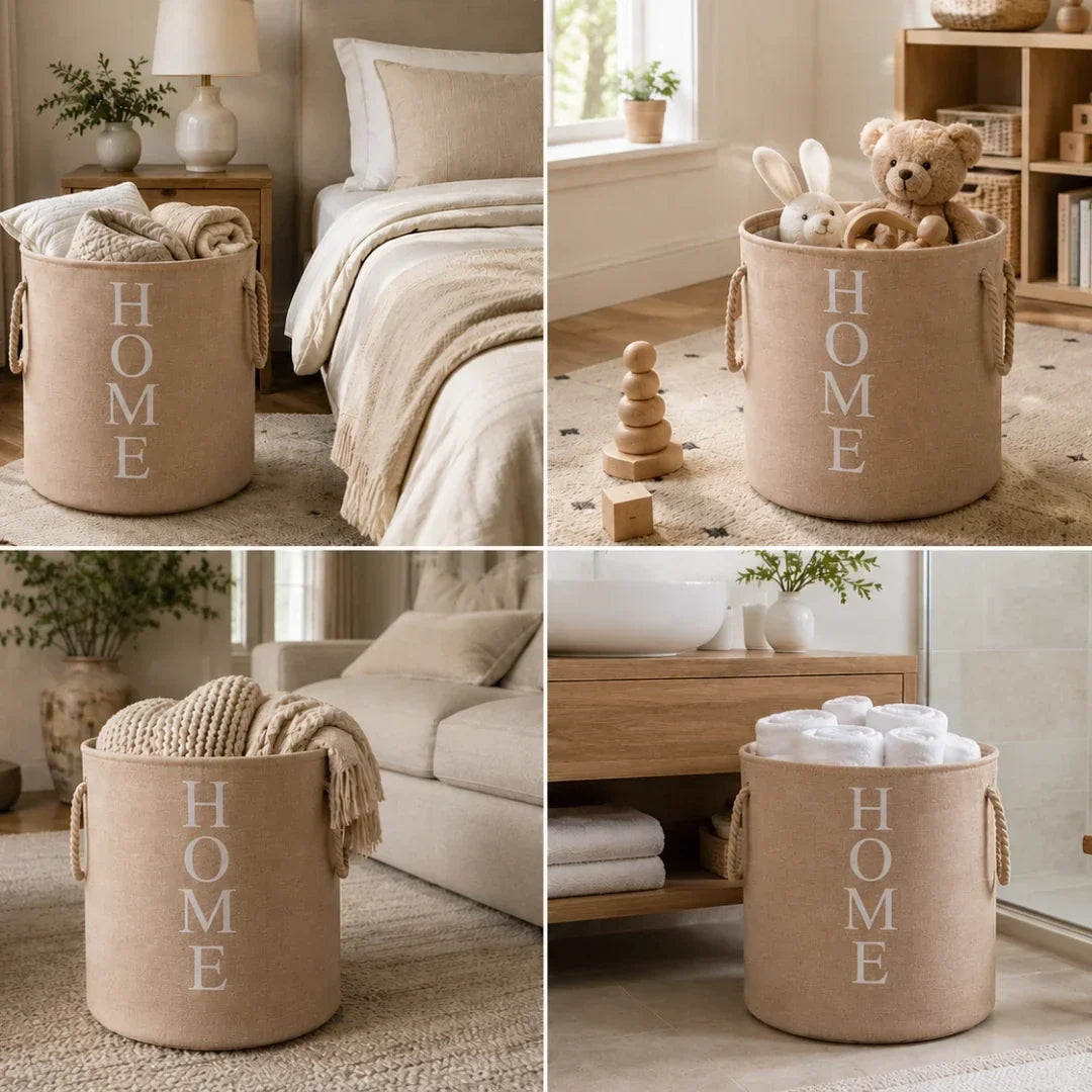 Foldable Woven Linen-Look Laundry Hamper