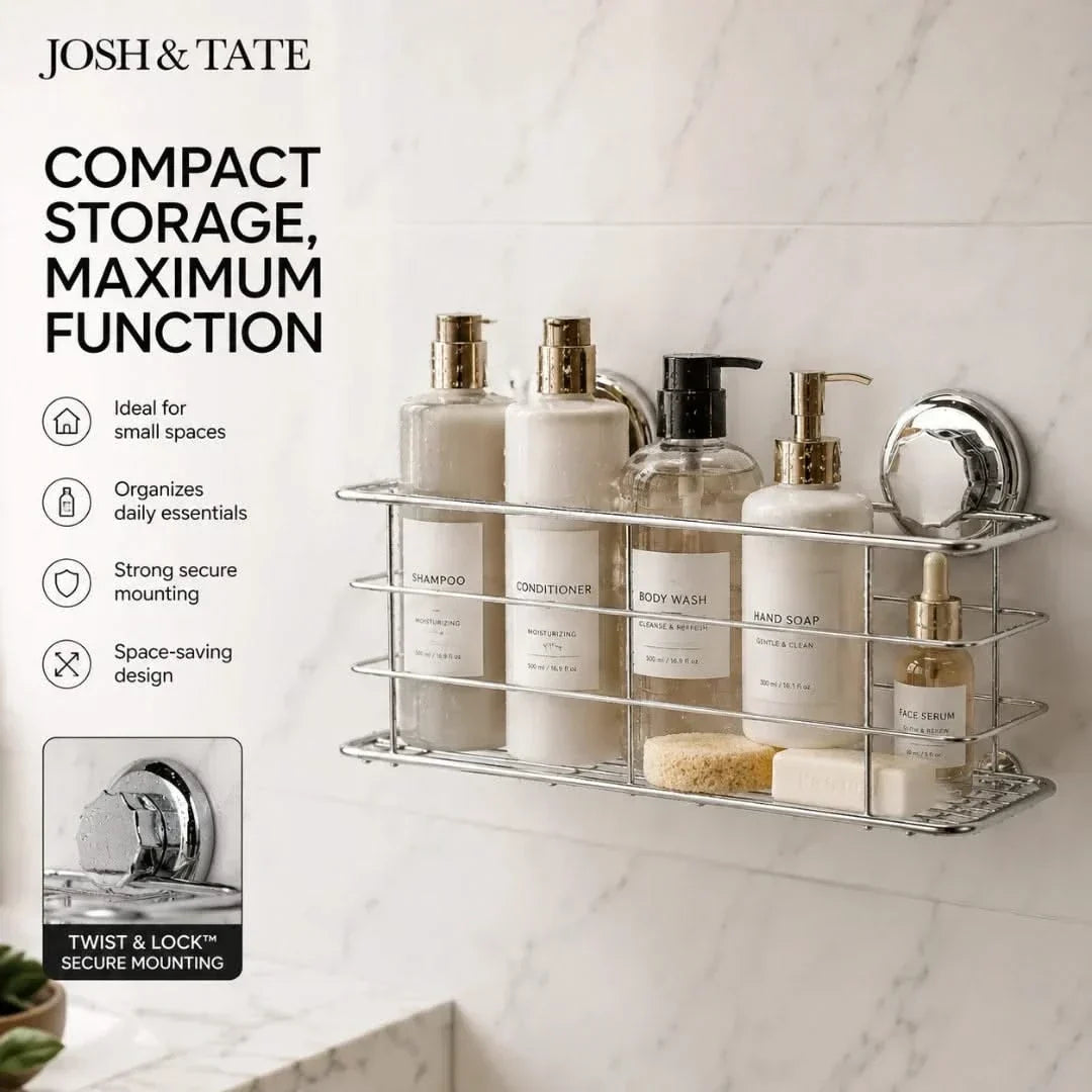 Compact No-Drill Wire Shower Basket