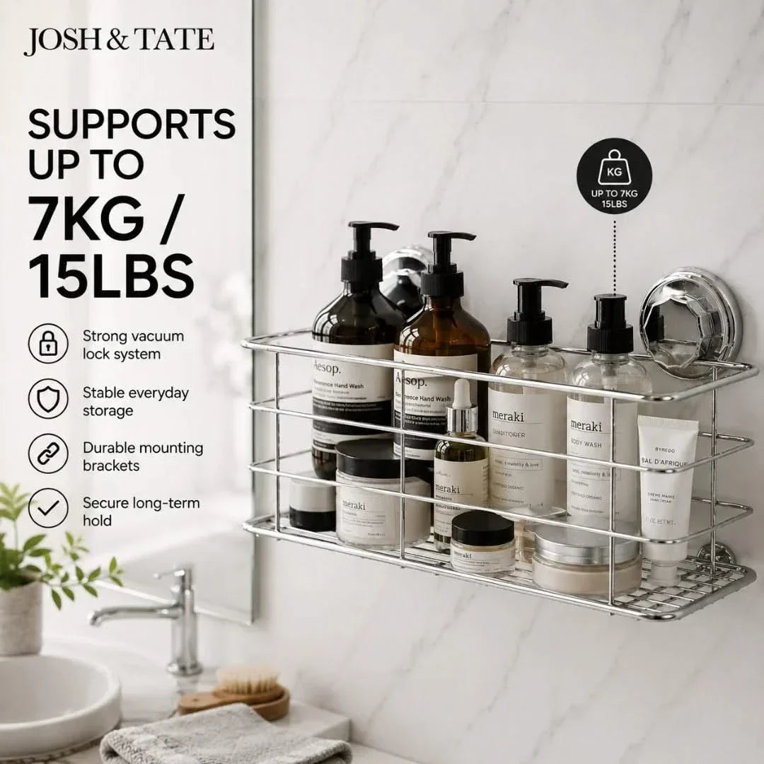 Compact No-Drill Wire Shower Basket