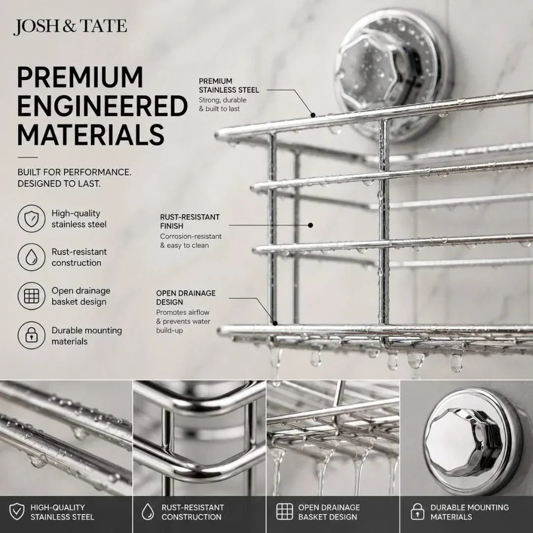 Compact No-Drill Wire Shower Basket