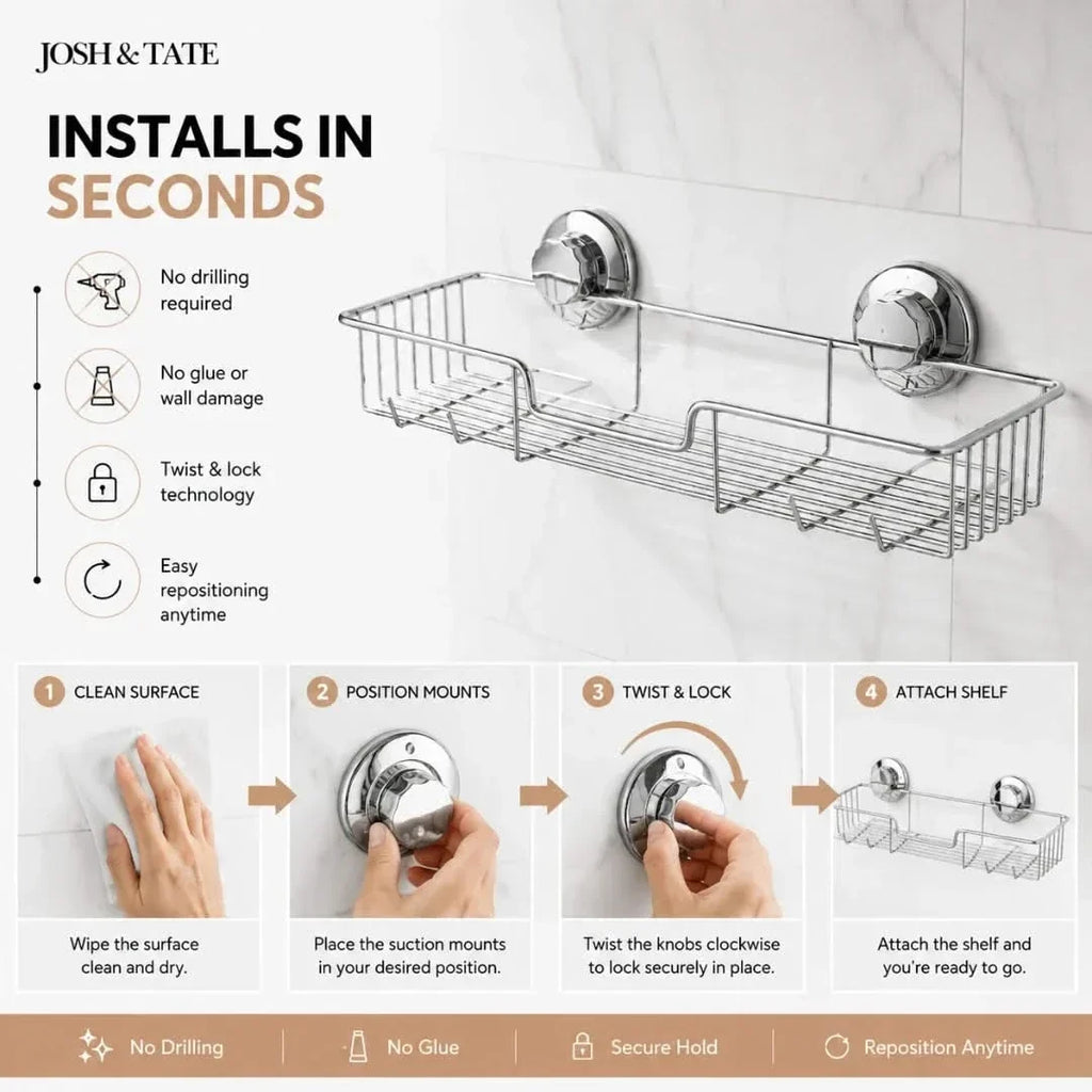 No-Drill Twist-Lock Wire Shower Caddy