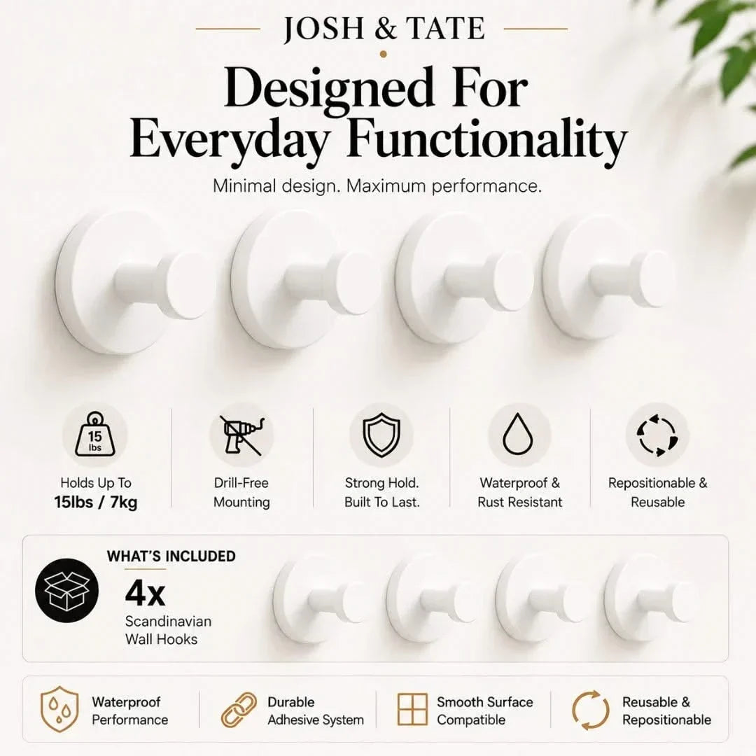 Minimal Adhesive Wall Hooks in Four Finishes