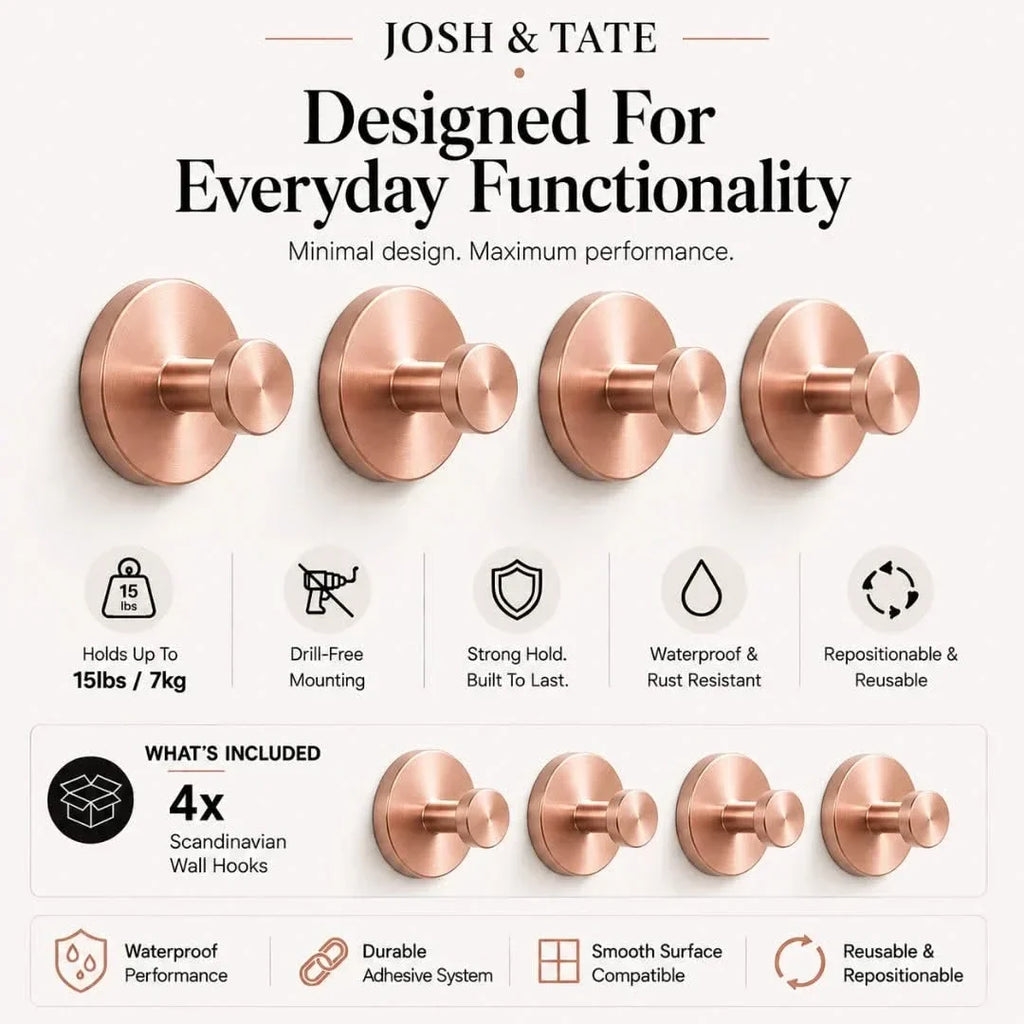 Minimal Adhesive Wall Hooks in Four Finishes
