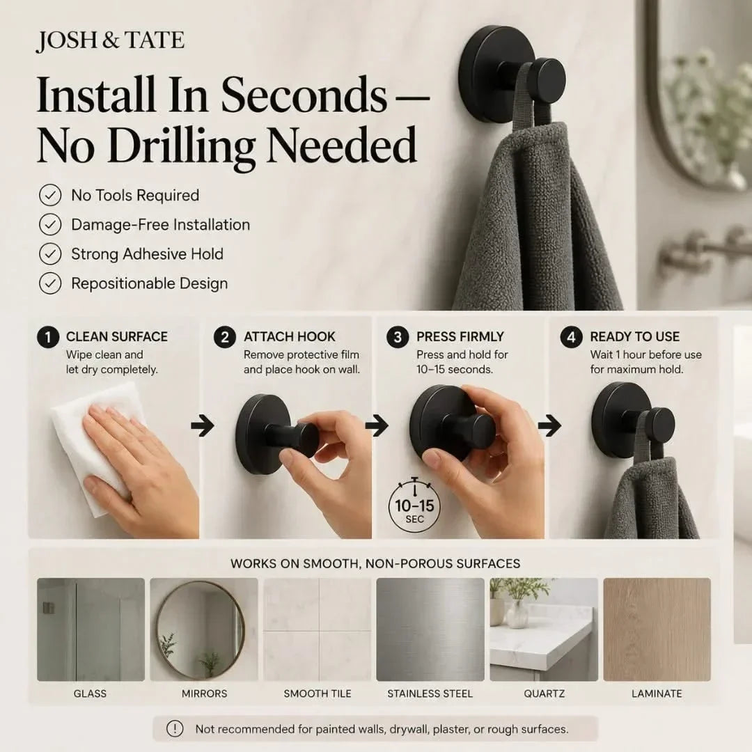 Minimal Adhesive Wall Hooks in Four Finishes