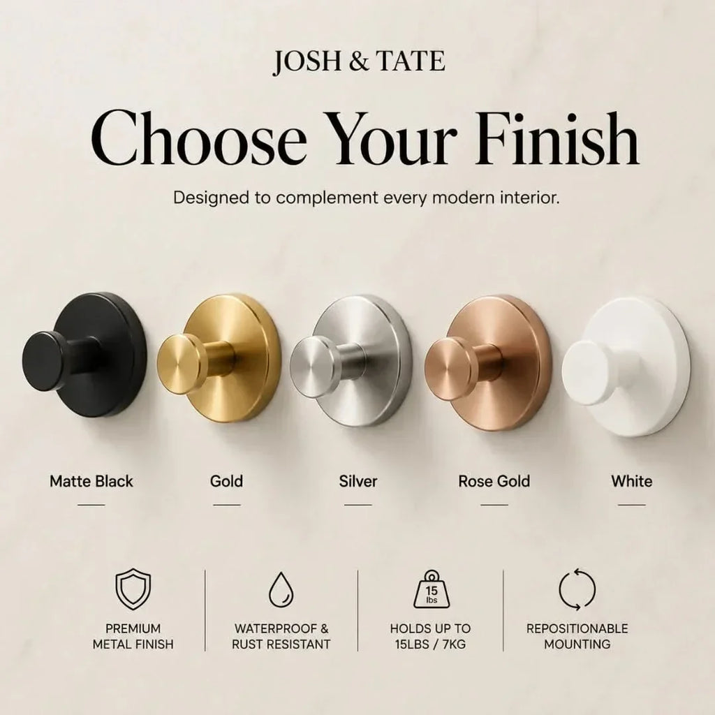 Minimal Adhesive Wall Hooks in Four Finishes