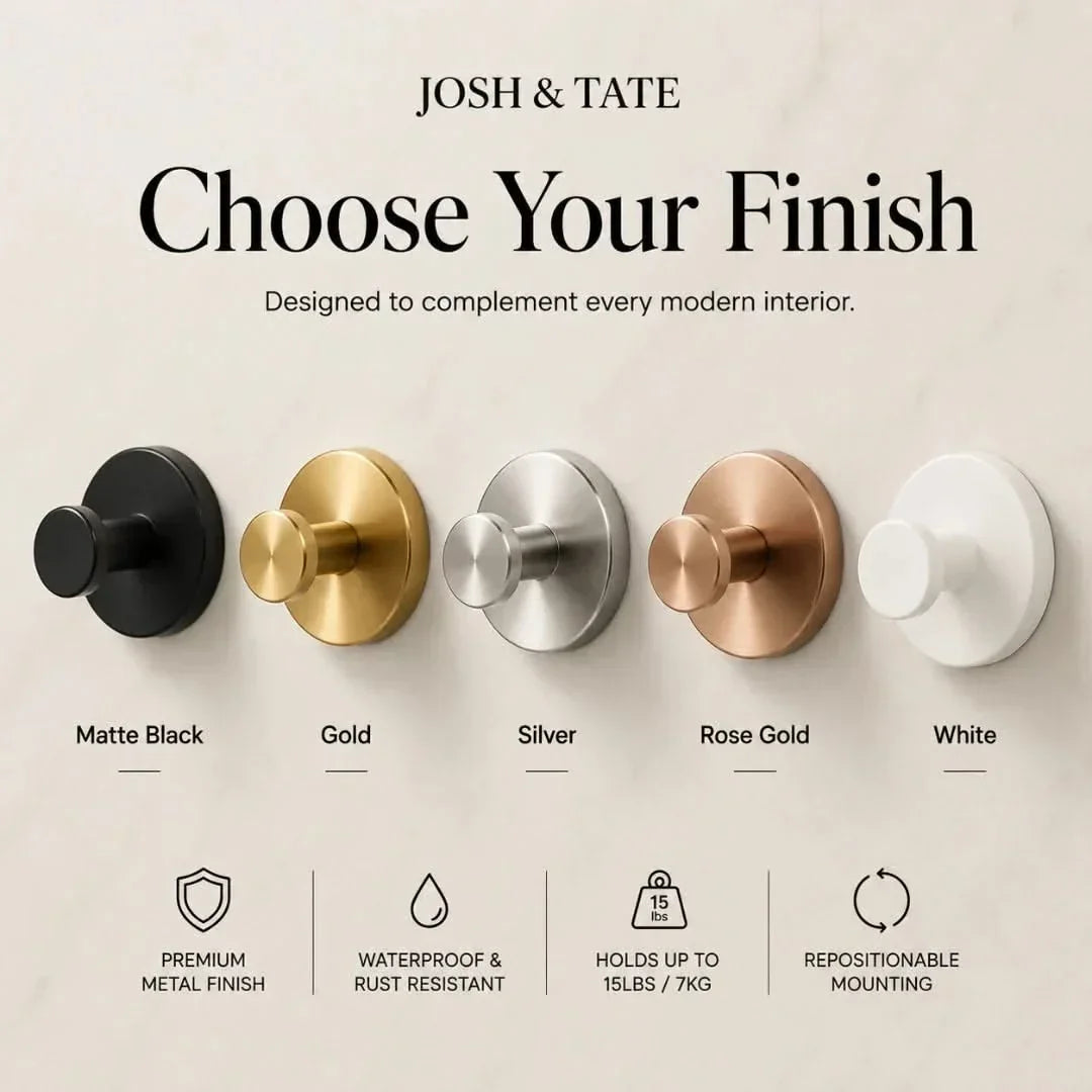 Minimal Adhesive Wall Hooks in Four Finishes