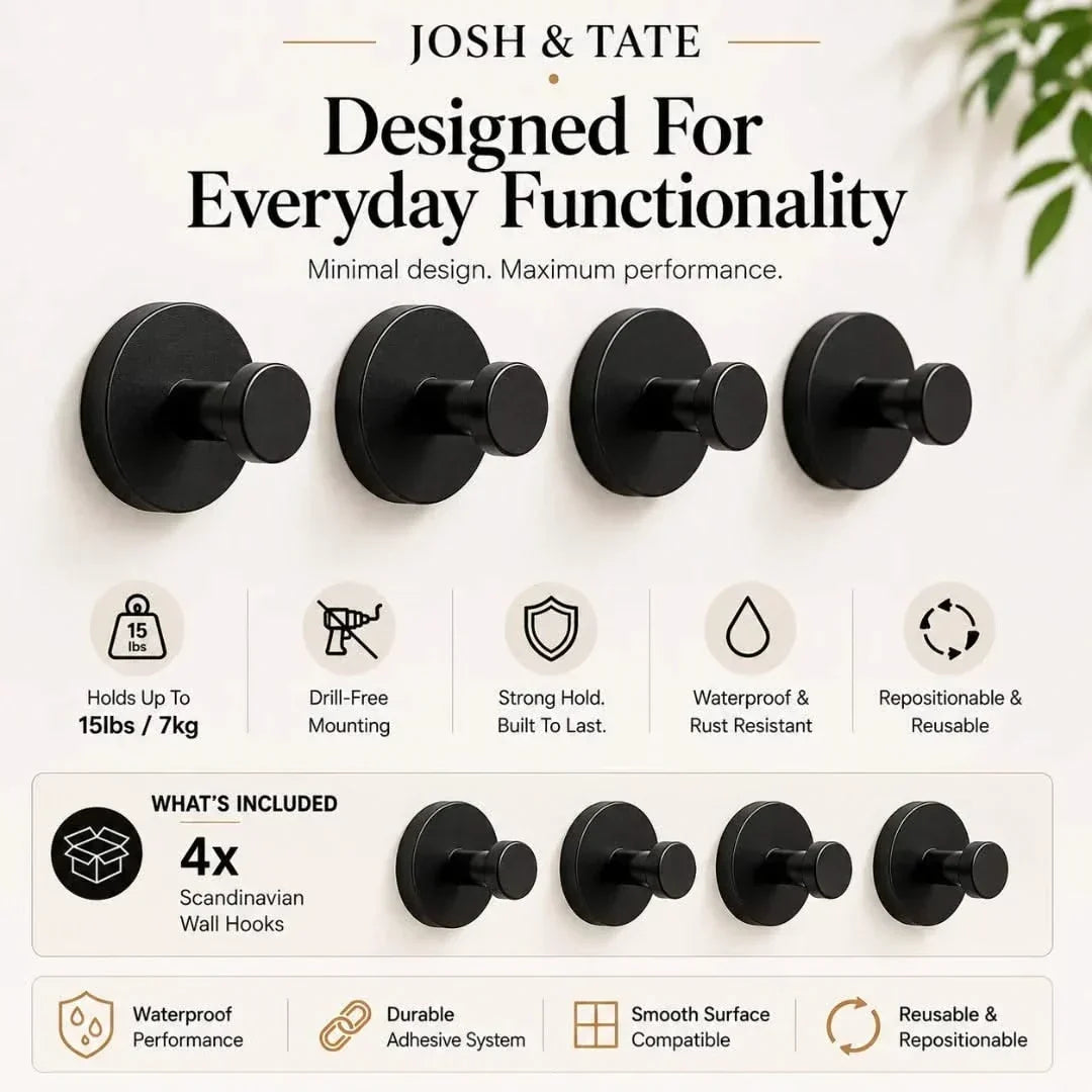Minimal Adhesive Wall Hooks in Four Finishes