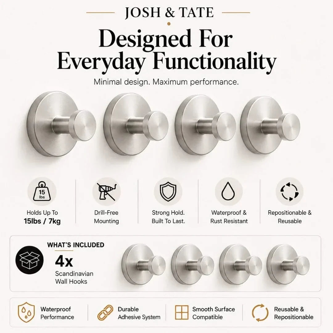 Minimal Adhesive Wall Hooks in Four Finishes