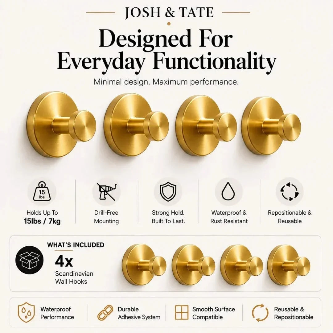 Minimal Adhesive Wall Hooks in Four Finishes