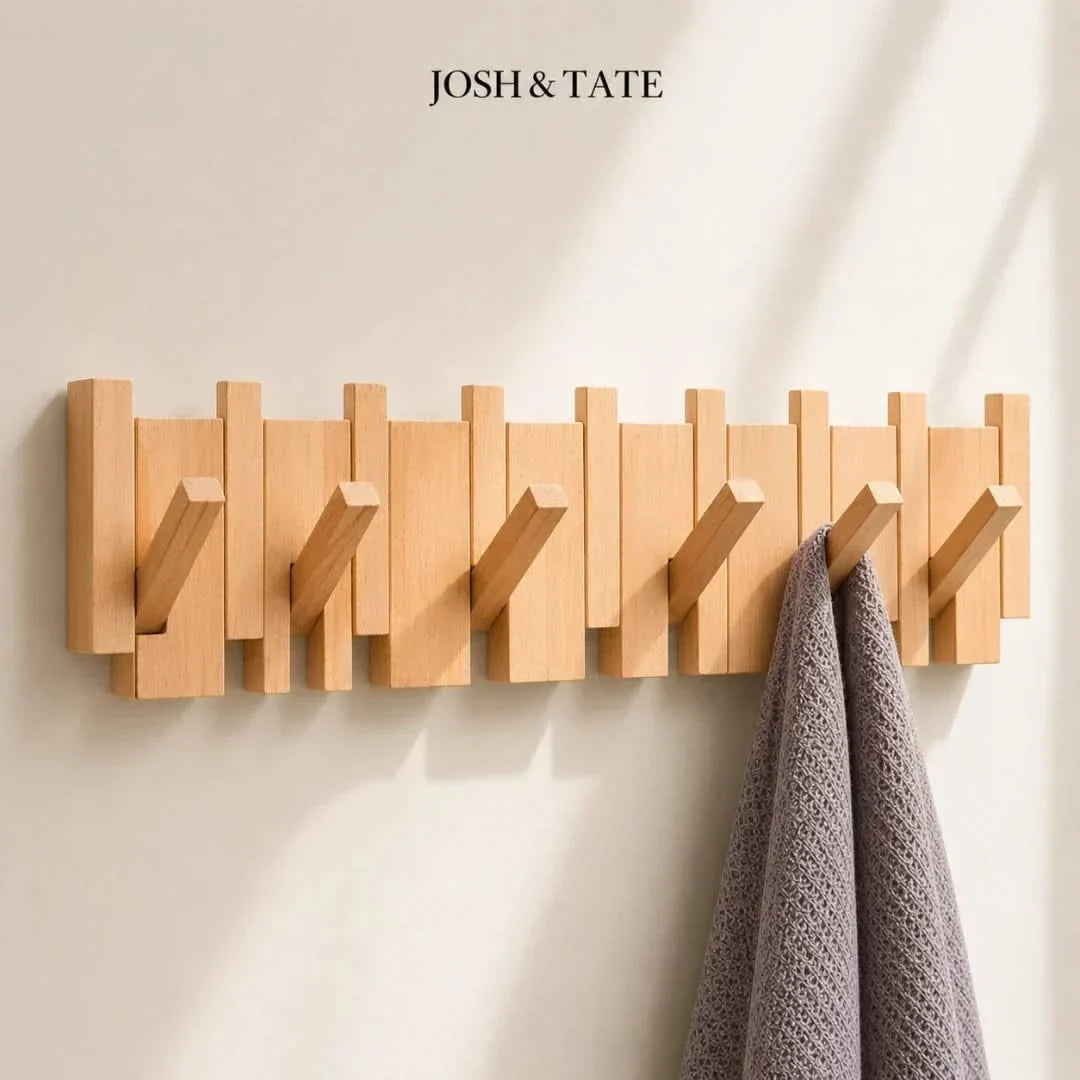 Solid Wood Wall Peg Rail with 6 or 8 Hooks