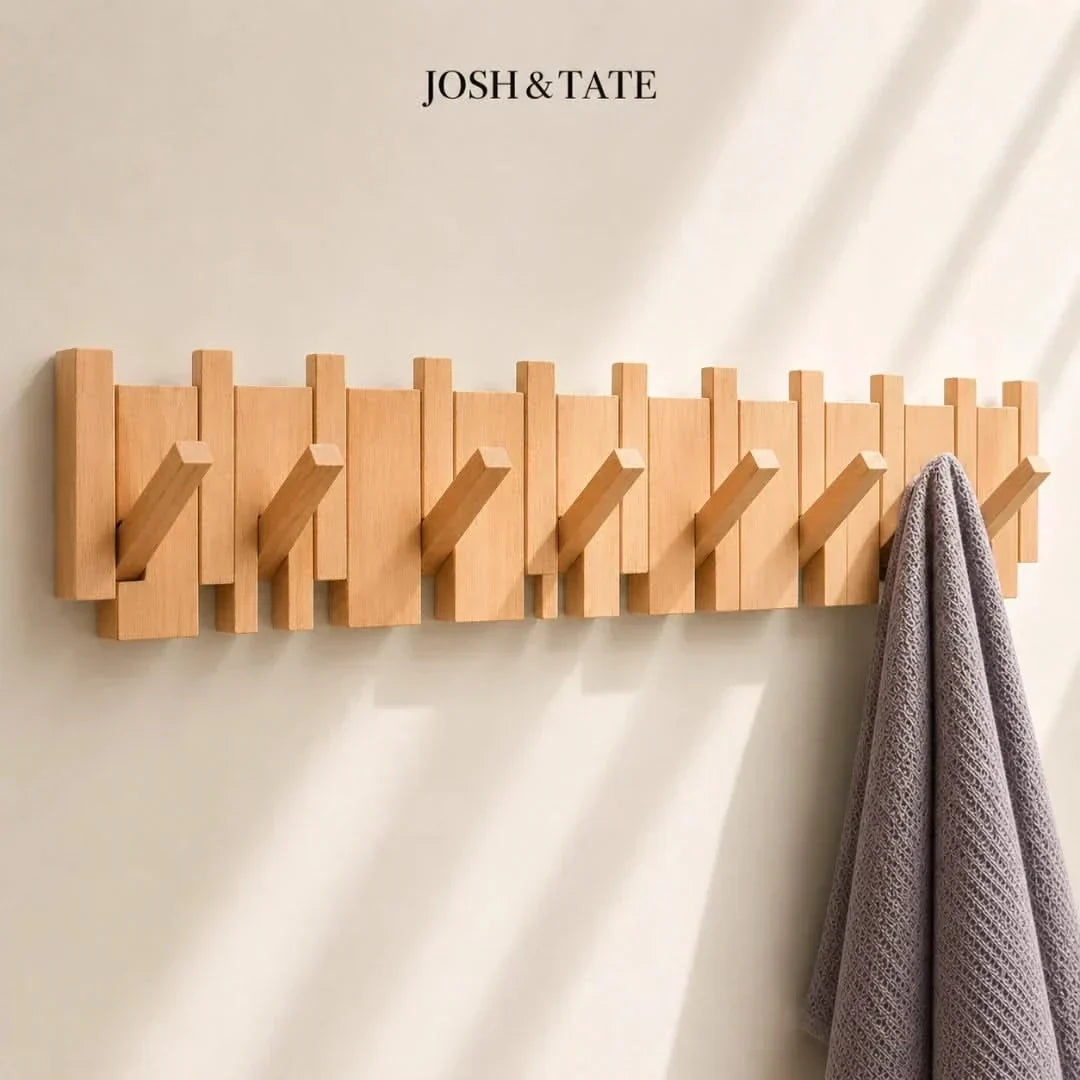 Solid Wood Wall Peg Rail with 6 or 8 Hooks
