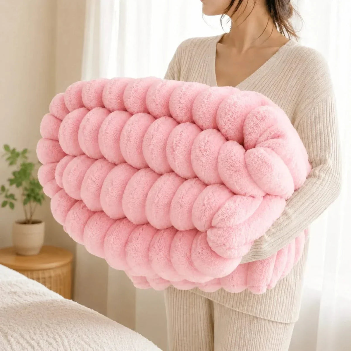 Ribbed Fleece Throw Blanket in Two Sizes