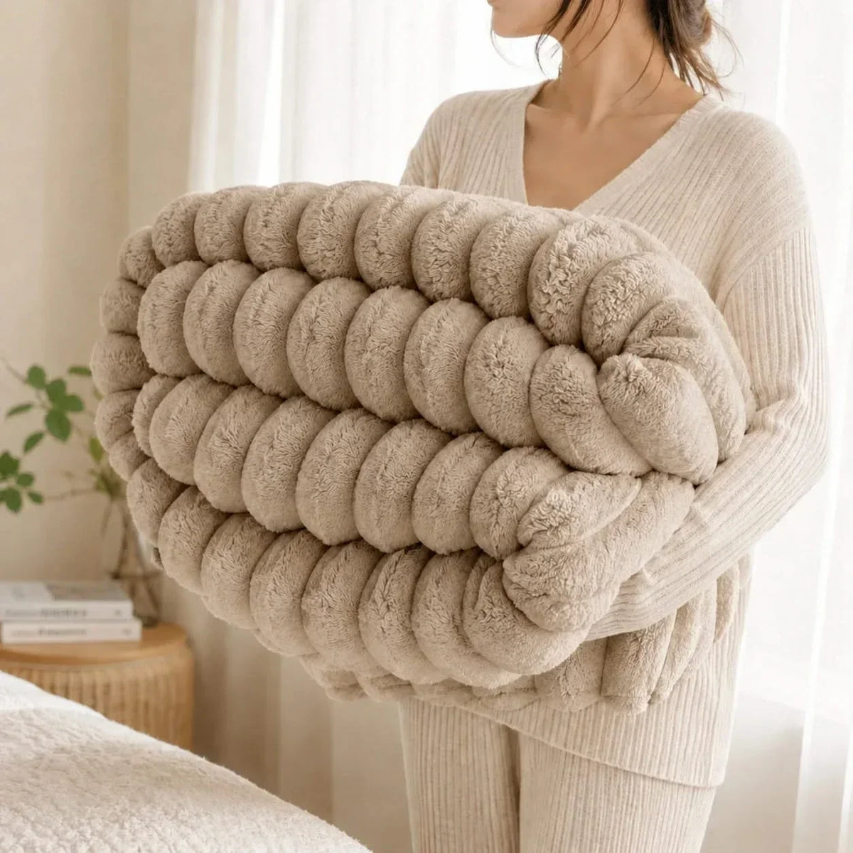 Ribbed Fleece Throw Blanket in Two Sizes