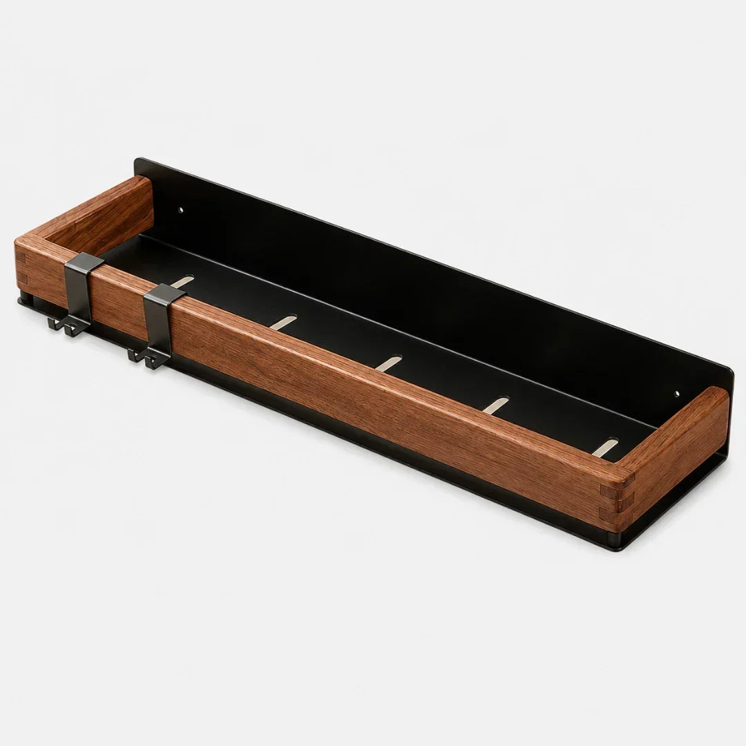 Solid Wood Wall Shelf with Two Hooks