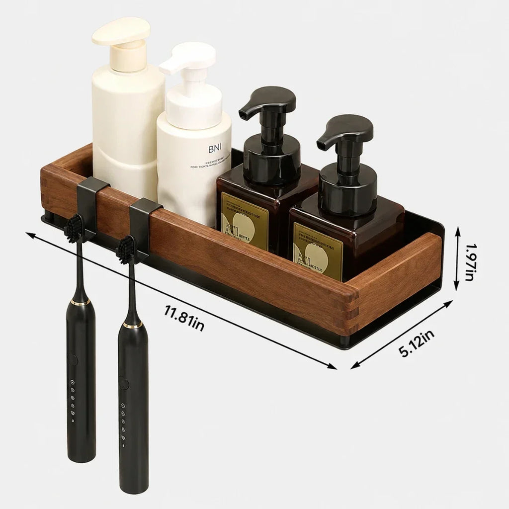 Solid Wood Wall Shelf with Two Hooks