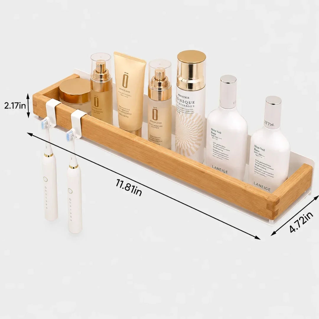 Solid Wood Wall Shelf with Two Hooks