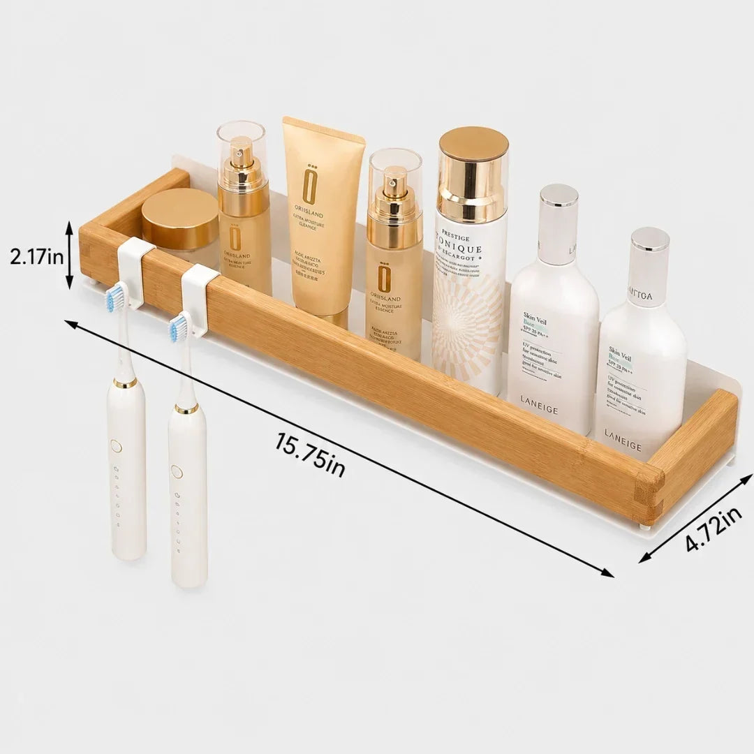 Solid Wood Wall Shelf with Two Hooks