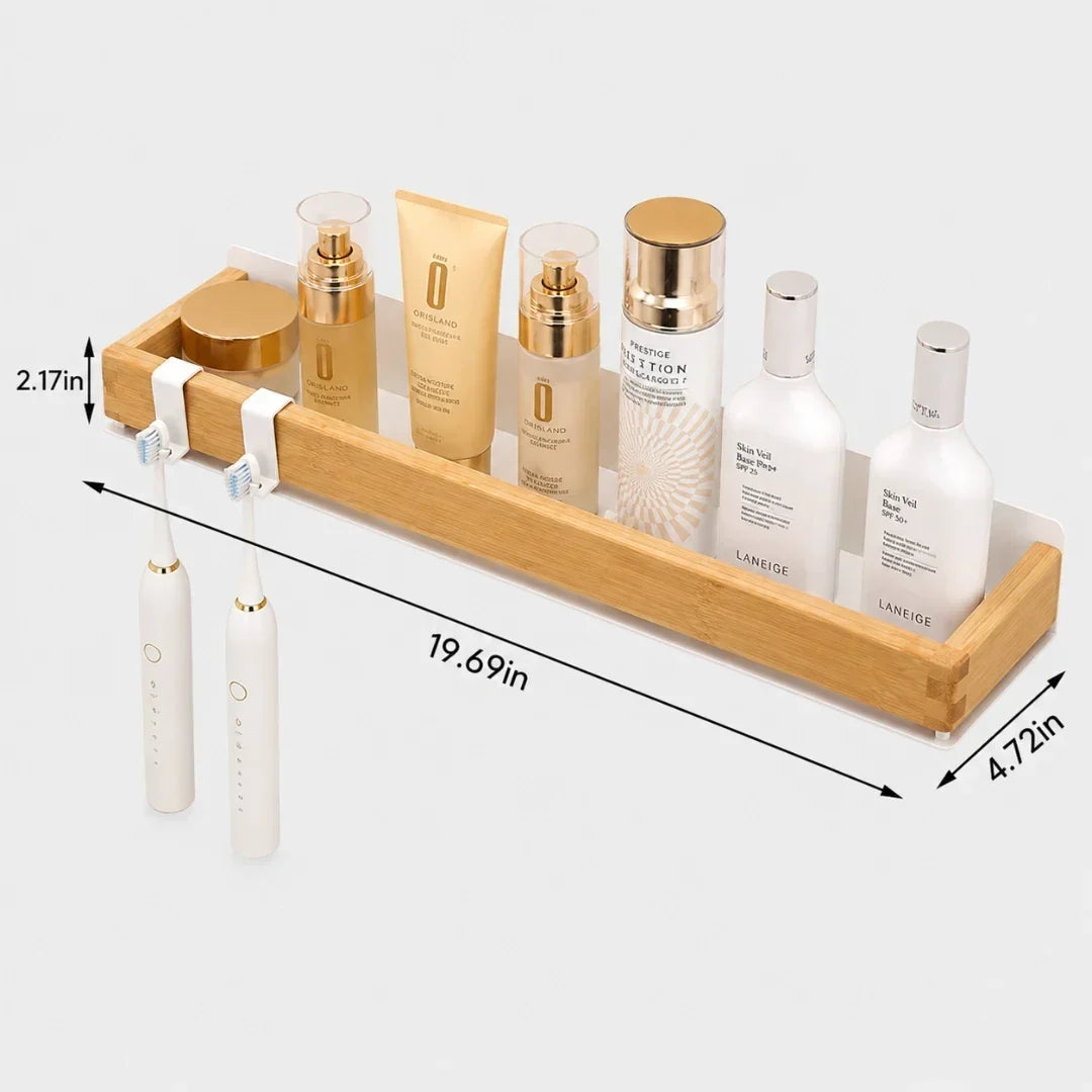 Solid Wood Wall Shelf with Two Hooks