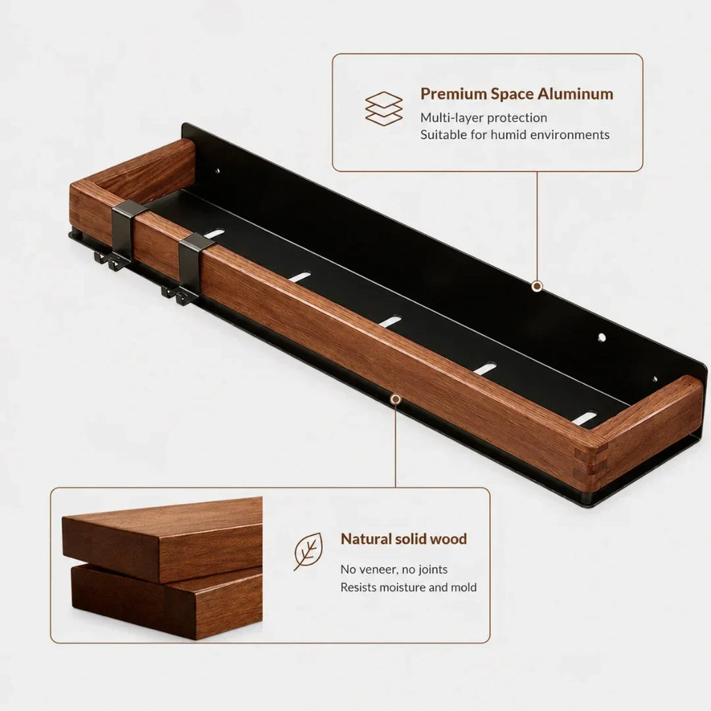 Solid Wood Wall Shelf with Two Hooks