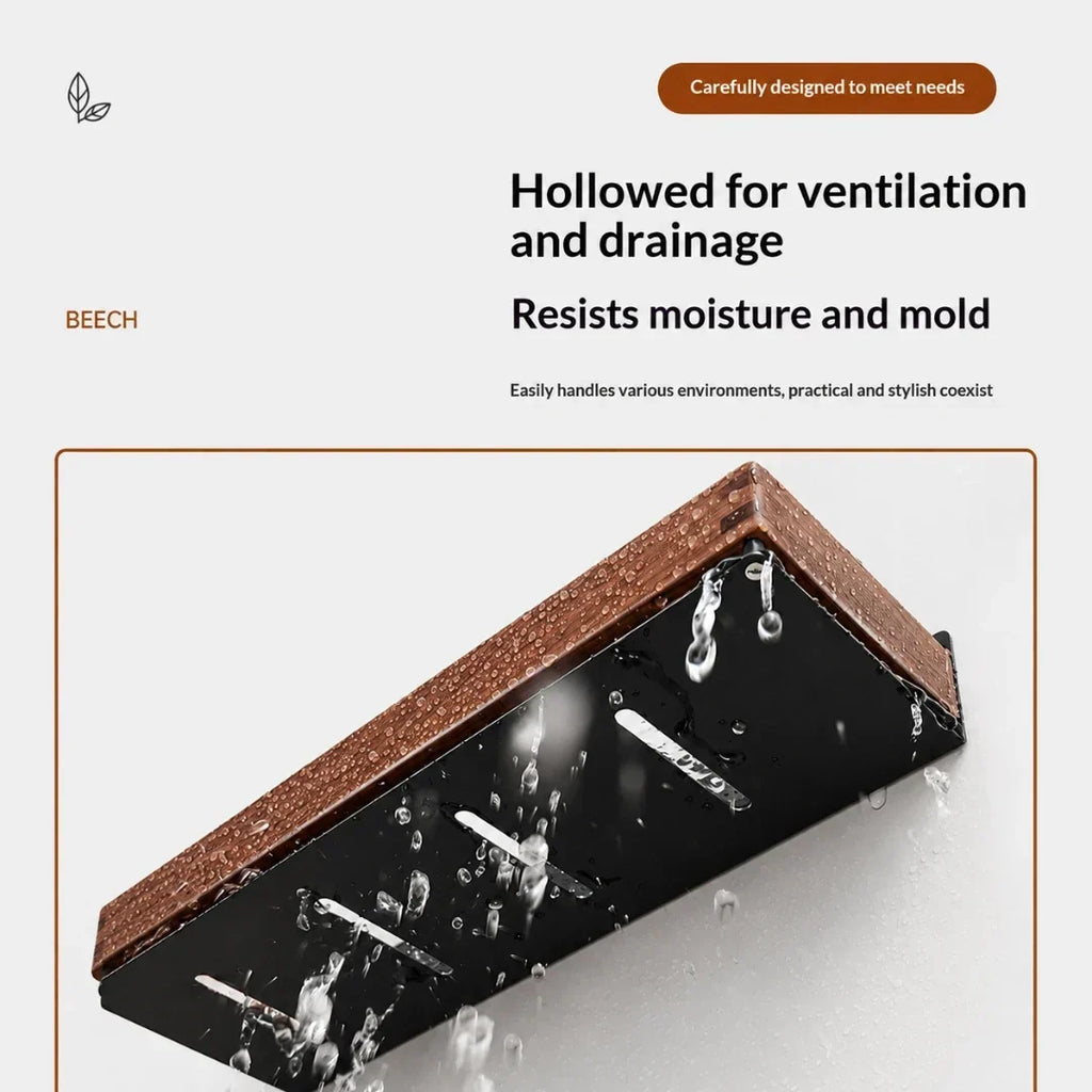 Solid Wood Wall Shelf with Two Hooks