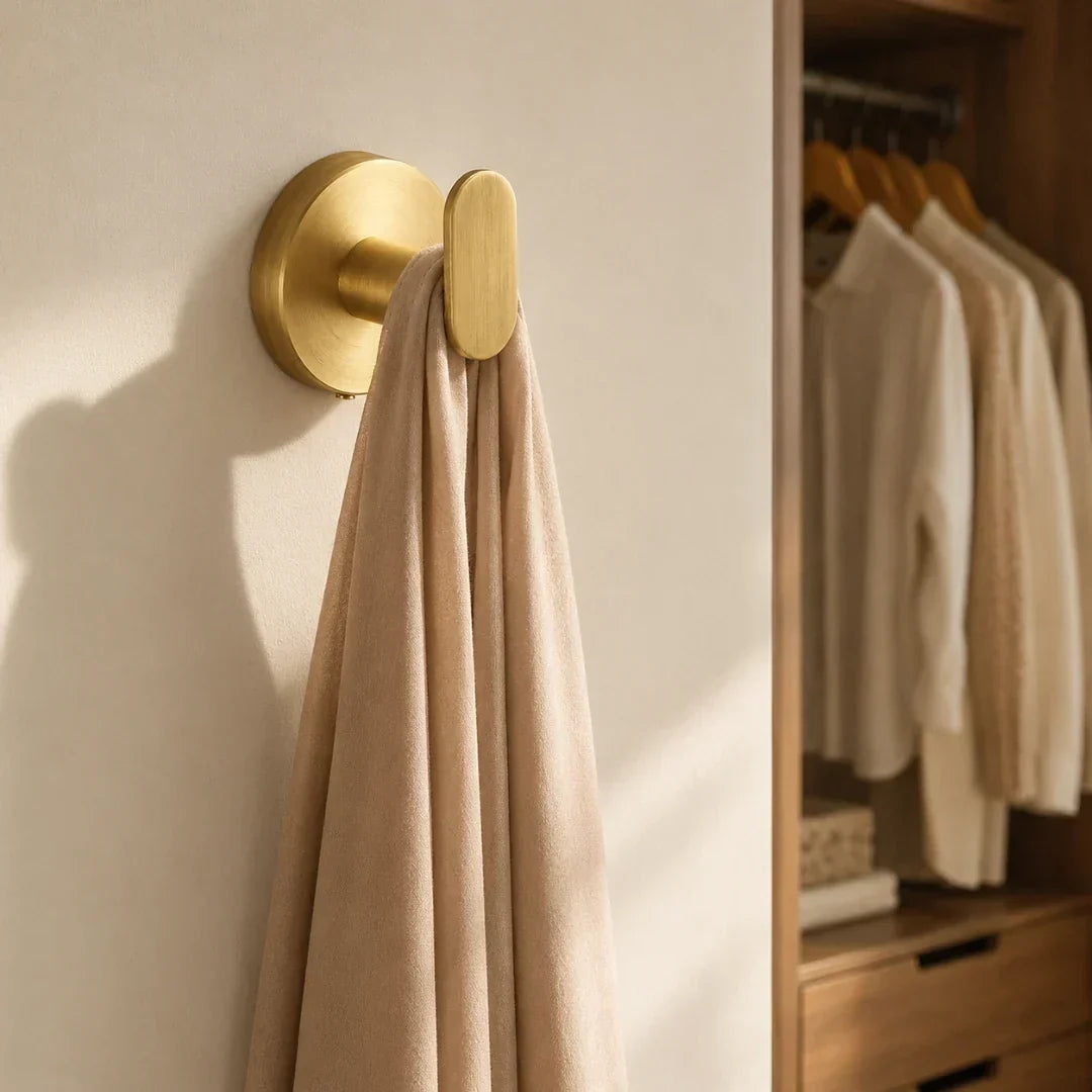 Gold No-Drill Towel Hook with Twist-Fit Mount