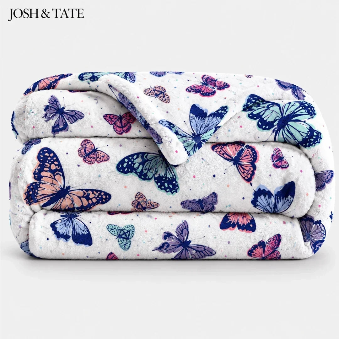 Purple Butterfly Print Throw Blanket, 130 × 150 cm
