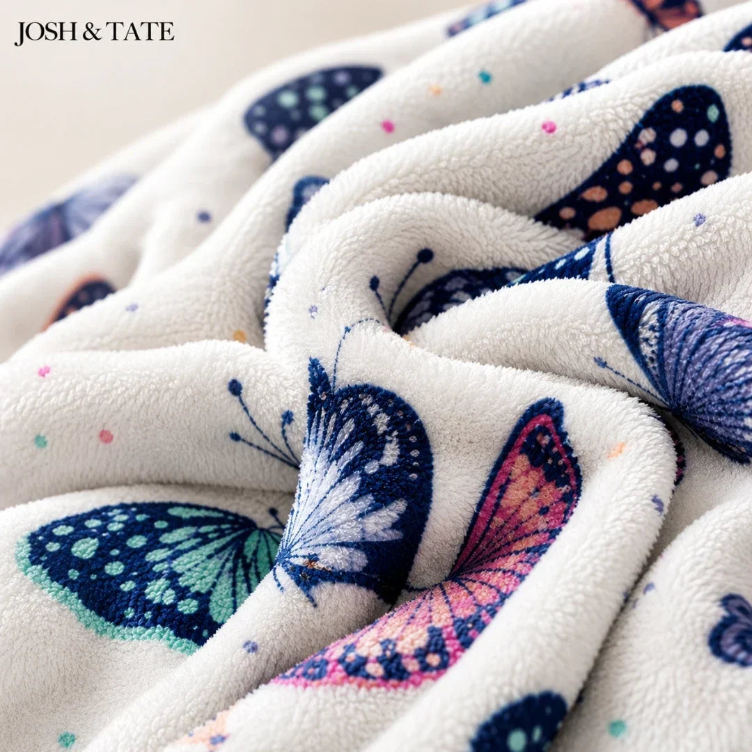Purple Butterfly Print Throw Blanket, 130 × 150 cm