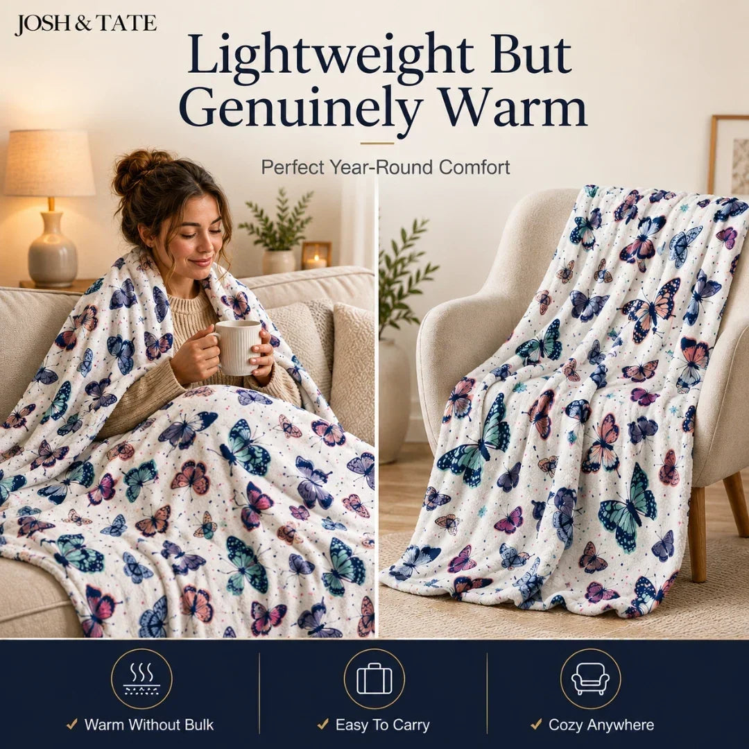 Purple Butterfly Print Throw Blanket, 130 × 150 cm