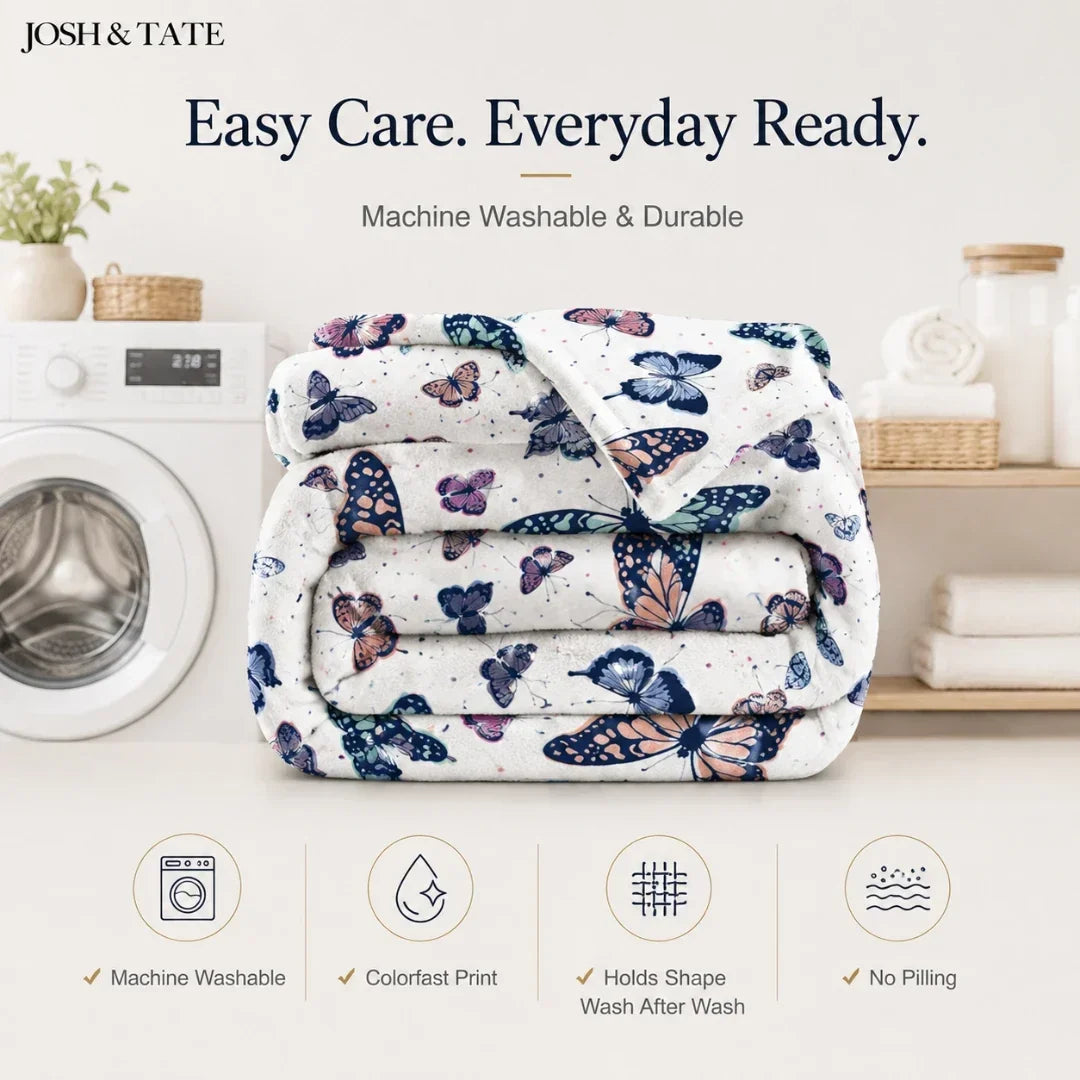Purple Butterfly Print Throw Blanket, 130 × 150 cm