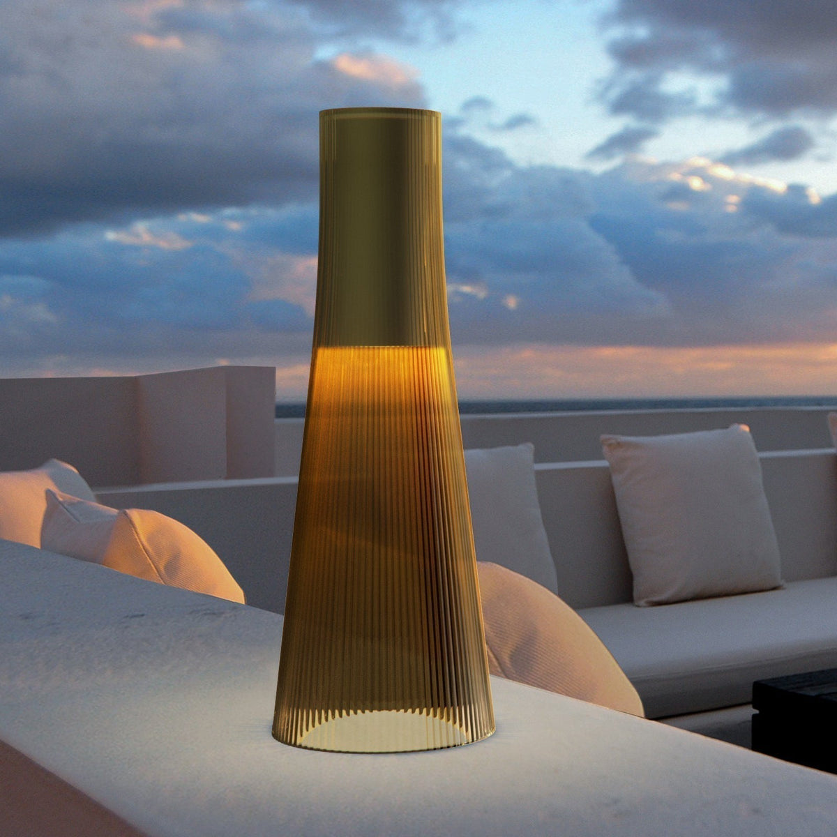 Flameless Candle Table Lamp in Clear or Brown