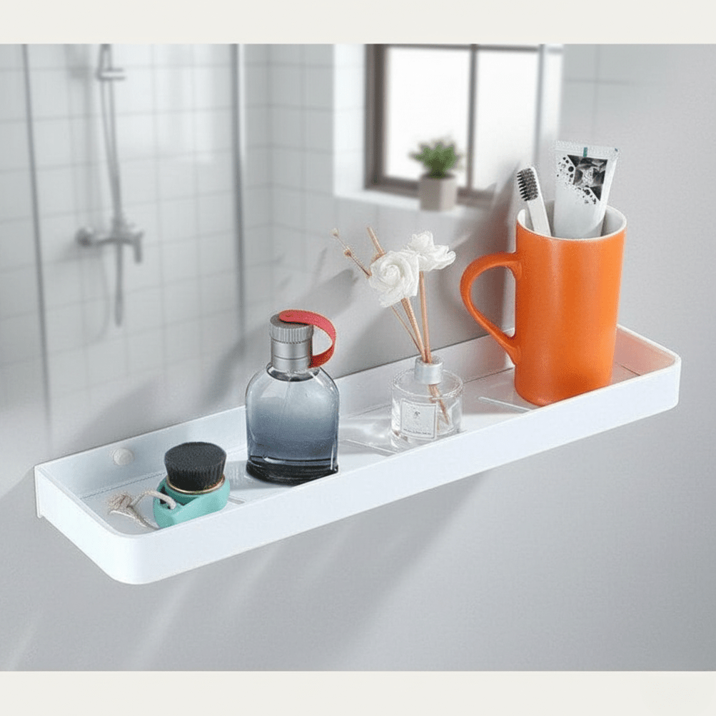 Aluminum Bathroom Shelf with Towel Bar and Hooks