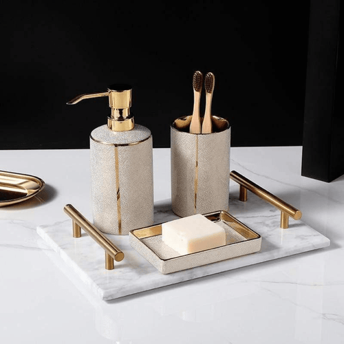 Ceramic Bathroom Accessories with Gold-Tone Accents