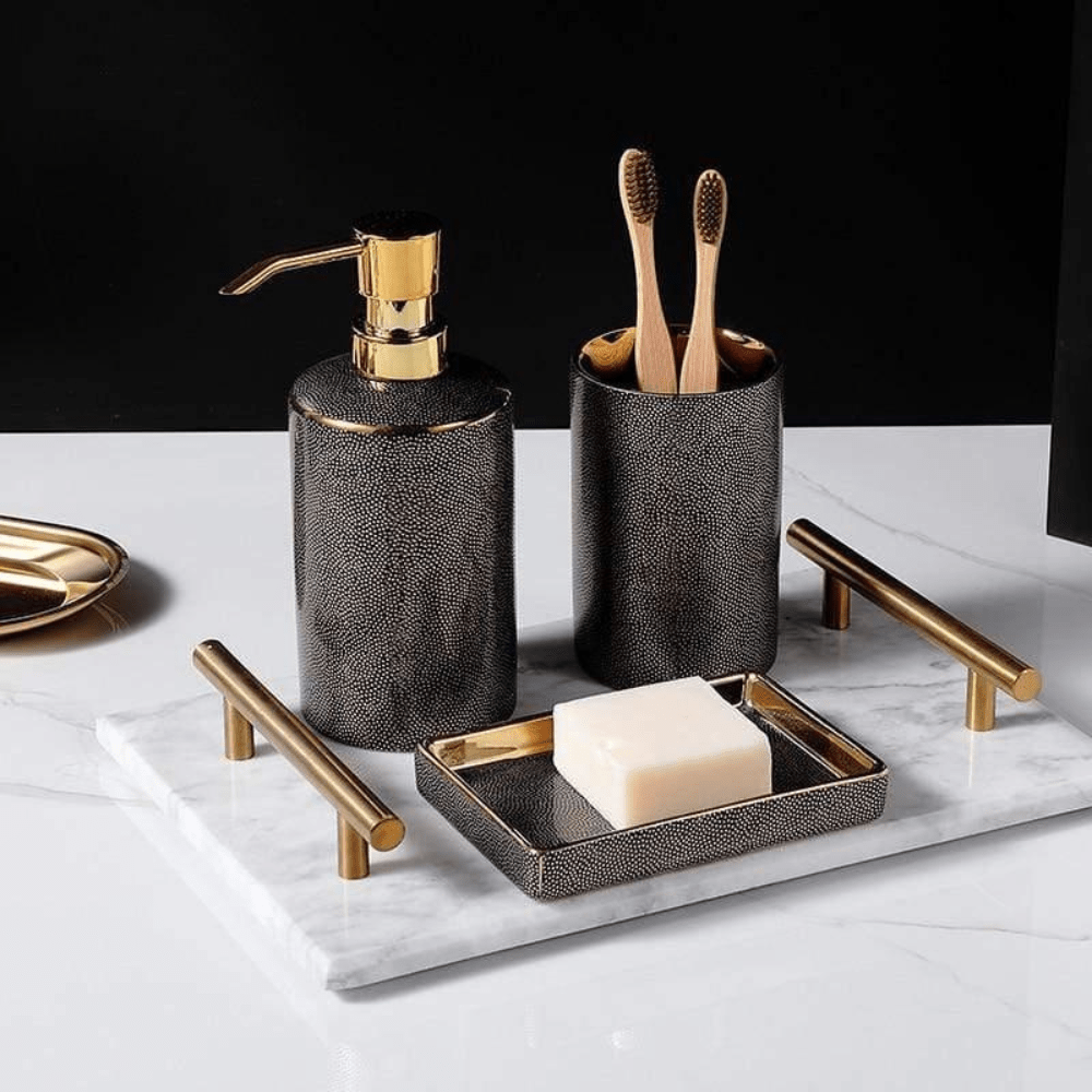 Ceramic Bathroom Accessories with Gold-Tone Accents