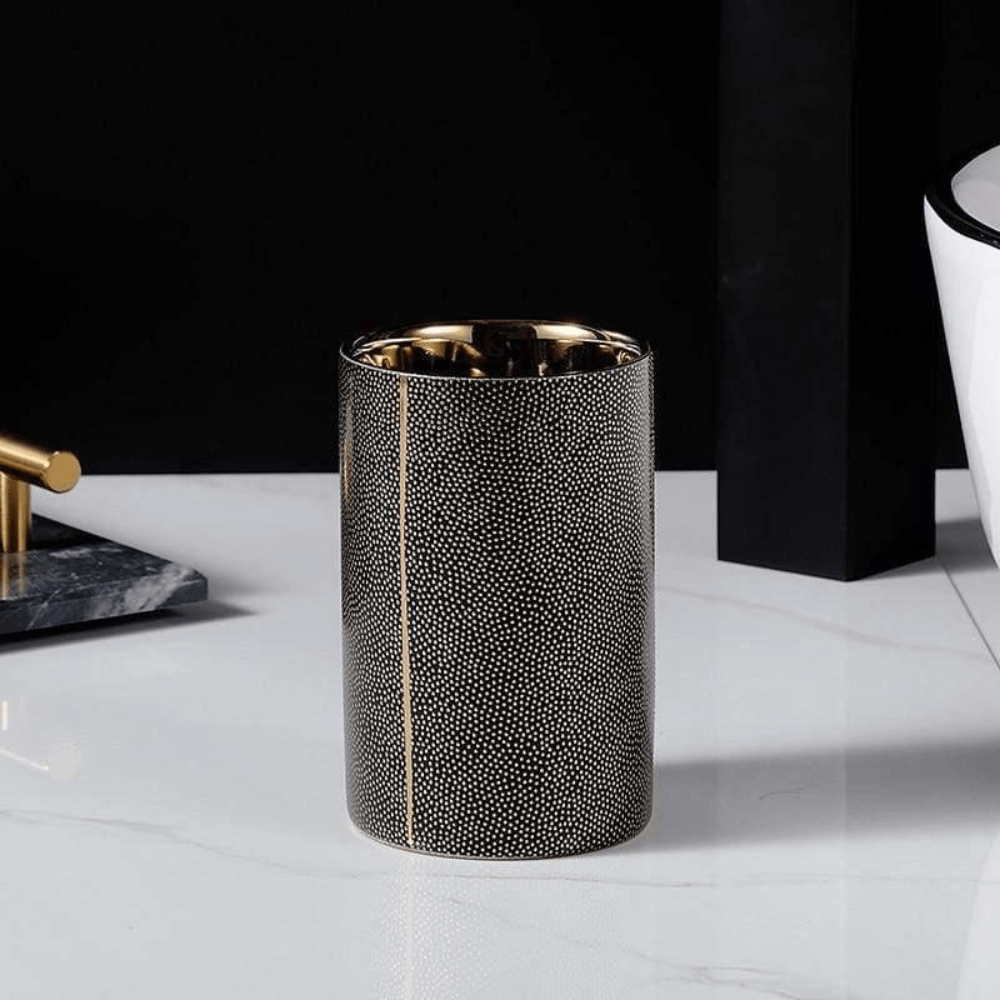 Ceramic Bathroom Accessories with Gold-Tone Accents