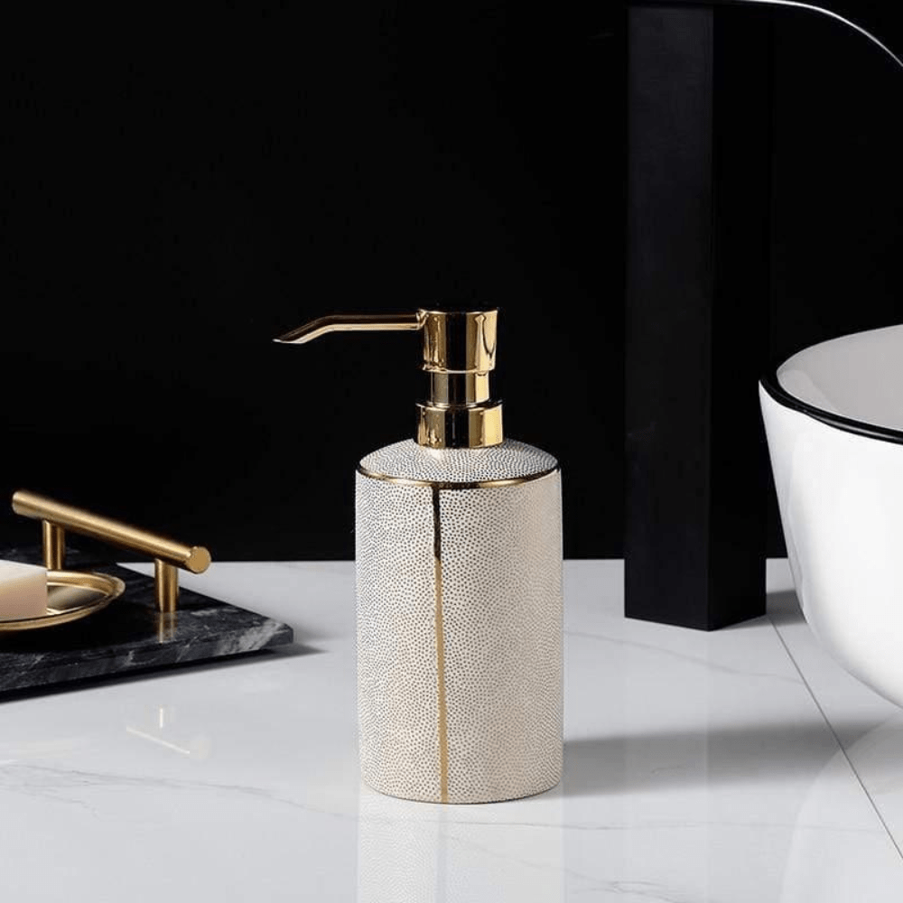 Ceramic Bathroom Accessories with Gold-Tone Accents