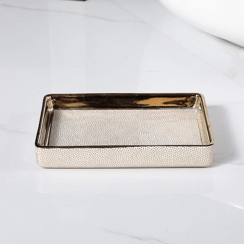 Ceramic Bathroom Accessories with Gold-Tone Accents